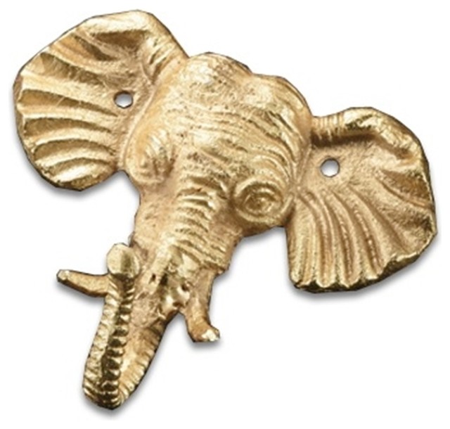 Gold Tone Safari Elephant Single Wall Hook Cast Iron 5 Inches