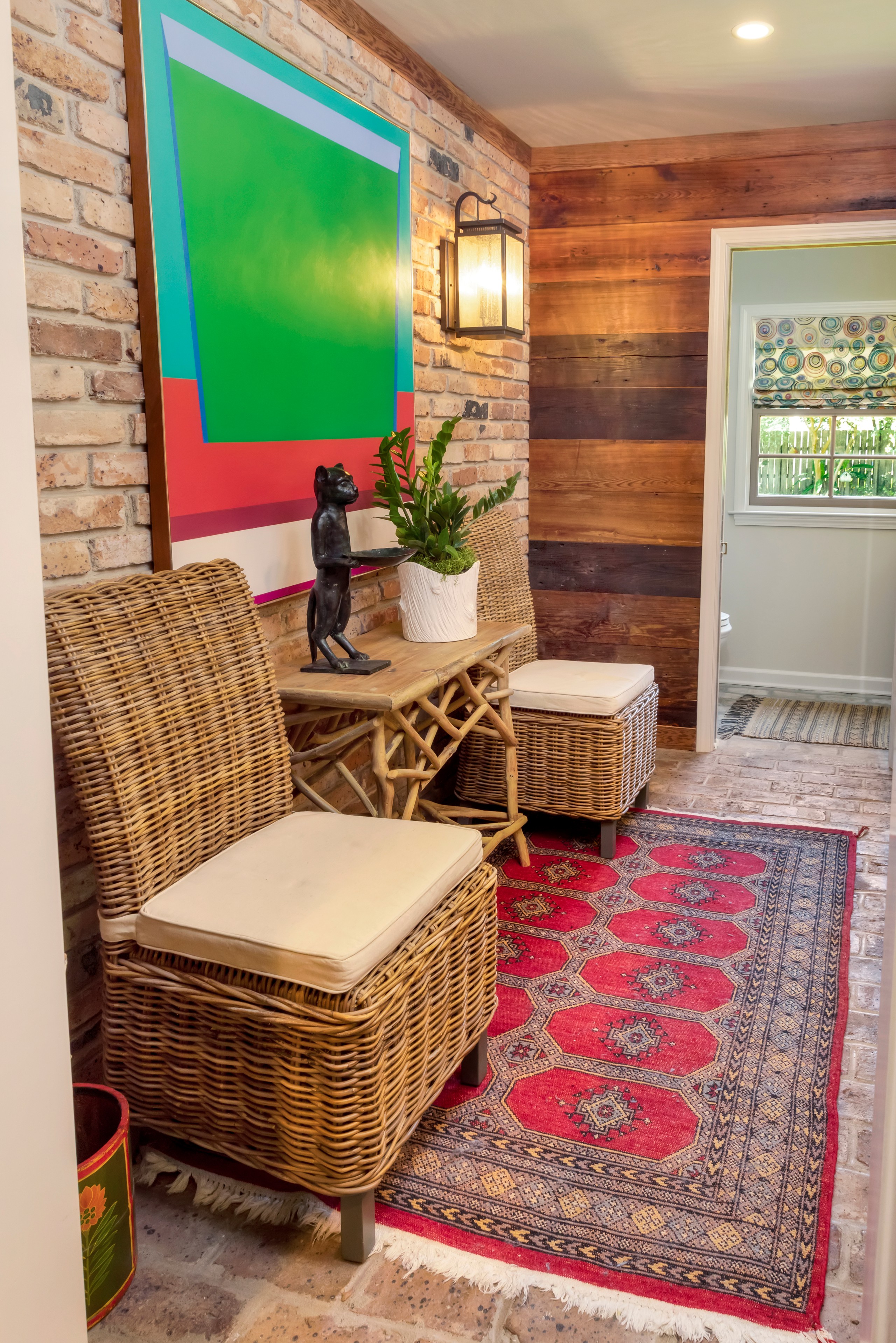 Small transitional single-wall brick floor wet bar photo in New Orleans