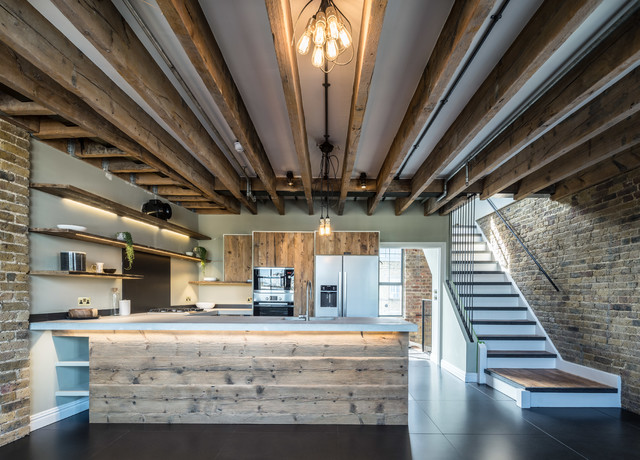 Penthouse Kitchen in Southwark Warehouse Conversion rustic-kitchen