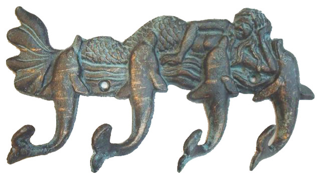 Tropical Mermaid and Dolphins Cast Iron Wall Hooks Pegs