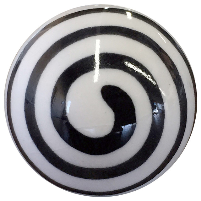 KnobIt Vintage Handpainted Ceramic Knobs, Set of 12, White/Black