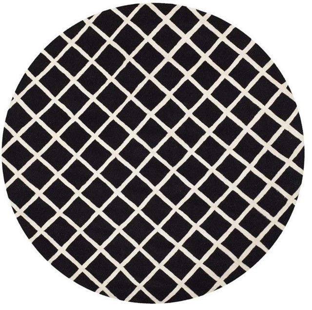 Contemporary Round Rug in Black and Ivory Contemporary Area Rugs