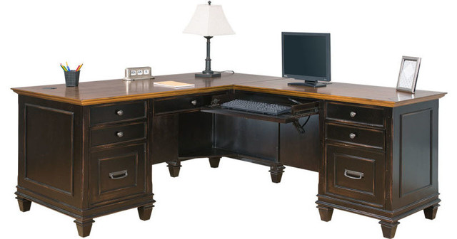 Hartford 2 Toned Rustic L Desk Traditional Desks And Hutches