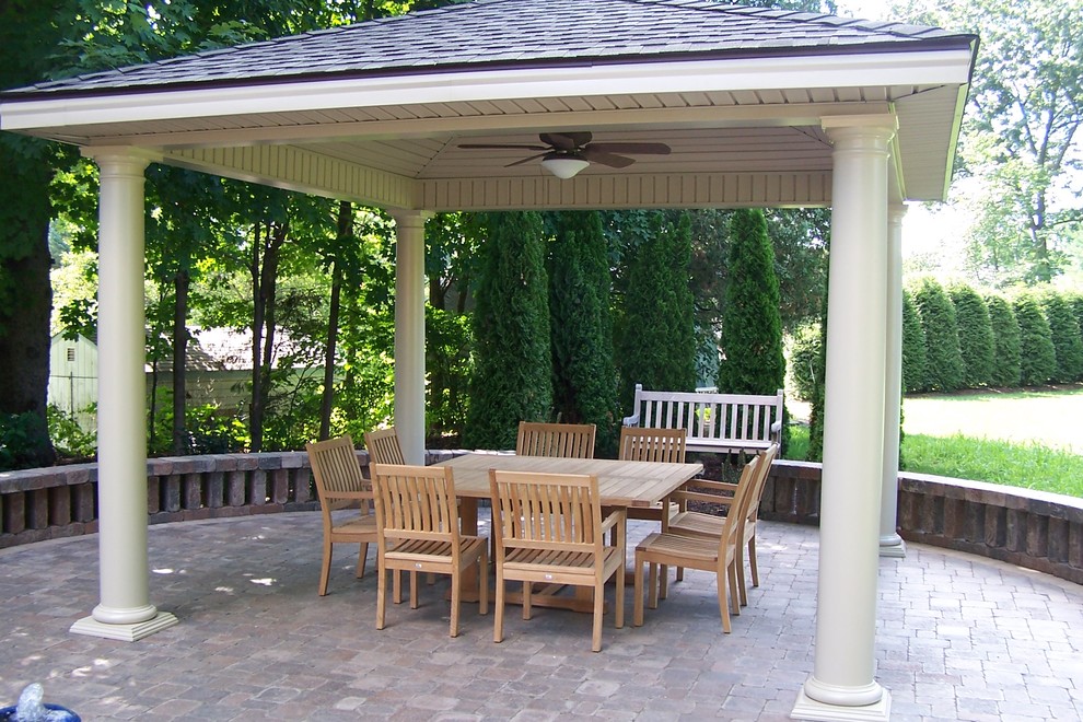 Patio - backyard brick patio idea with a gazebo