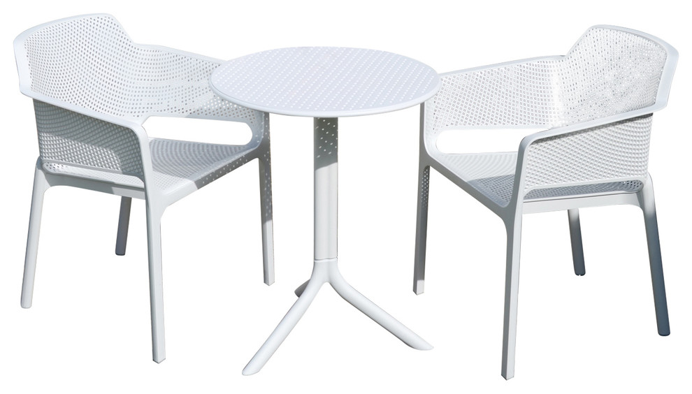 White 3-Piece Outdoor Bistro Set With Net Chairs - Modern - Garden