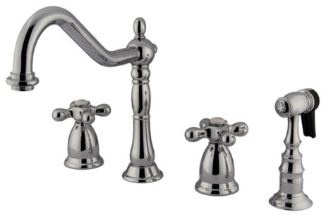 Double Handle Widespread Kitchen Faucet with Brass Sprayer
