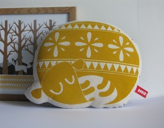 Hand Screen Printed Sleepy Dog pillow by Robin & Mould