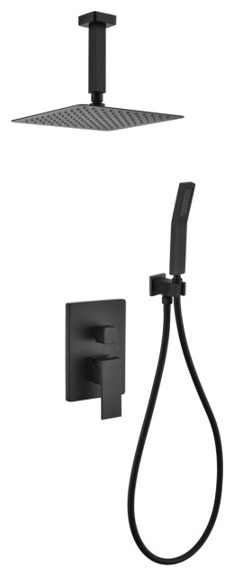 Aqua Piazza Set, 8" Ceiling Mount Square Rain Shower and Handheld, Matte Black