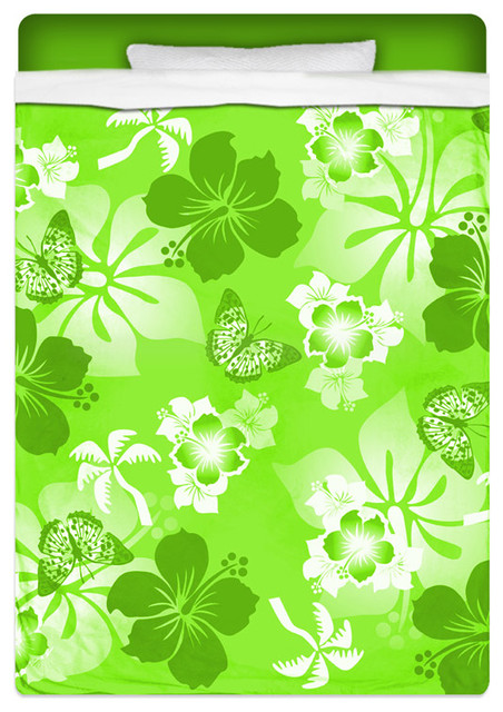 Eco Friendly Hawaiian "Aloha Lime" Twin Size Hibiscus Sheet Set