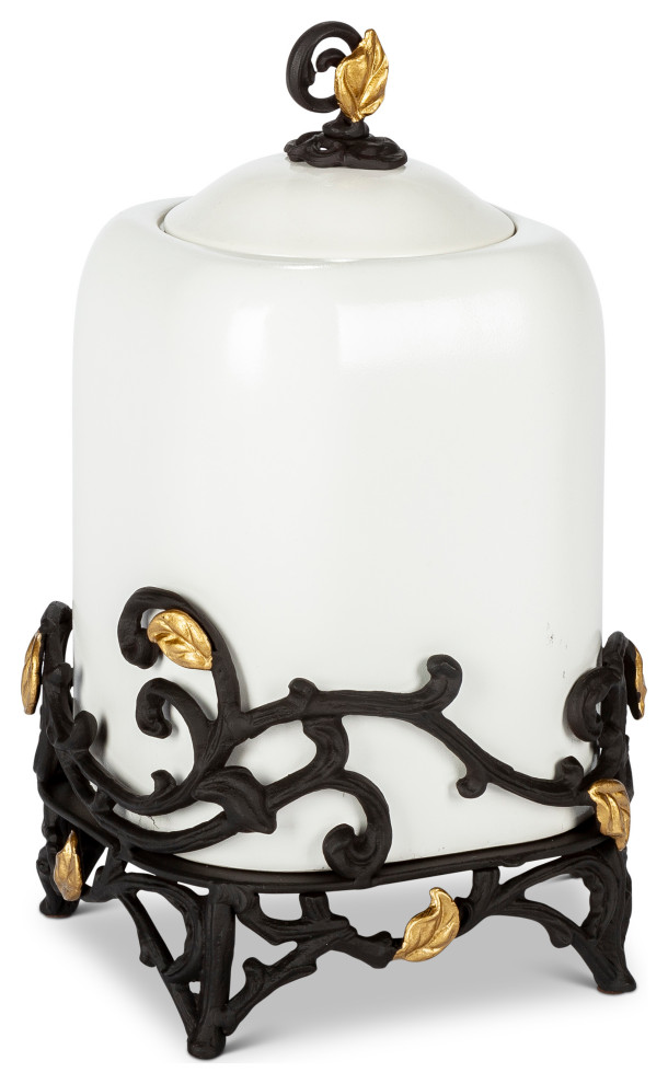 13" Tall Gold Leaf Ceramic Canister Traditional Kitchen Canisters