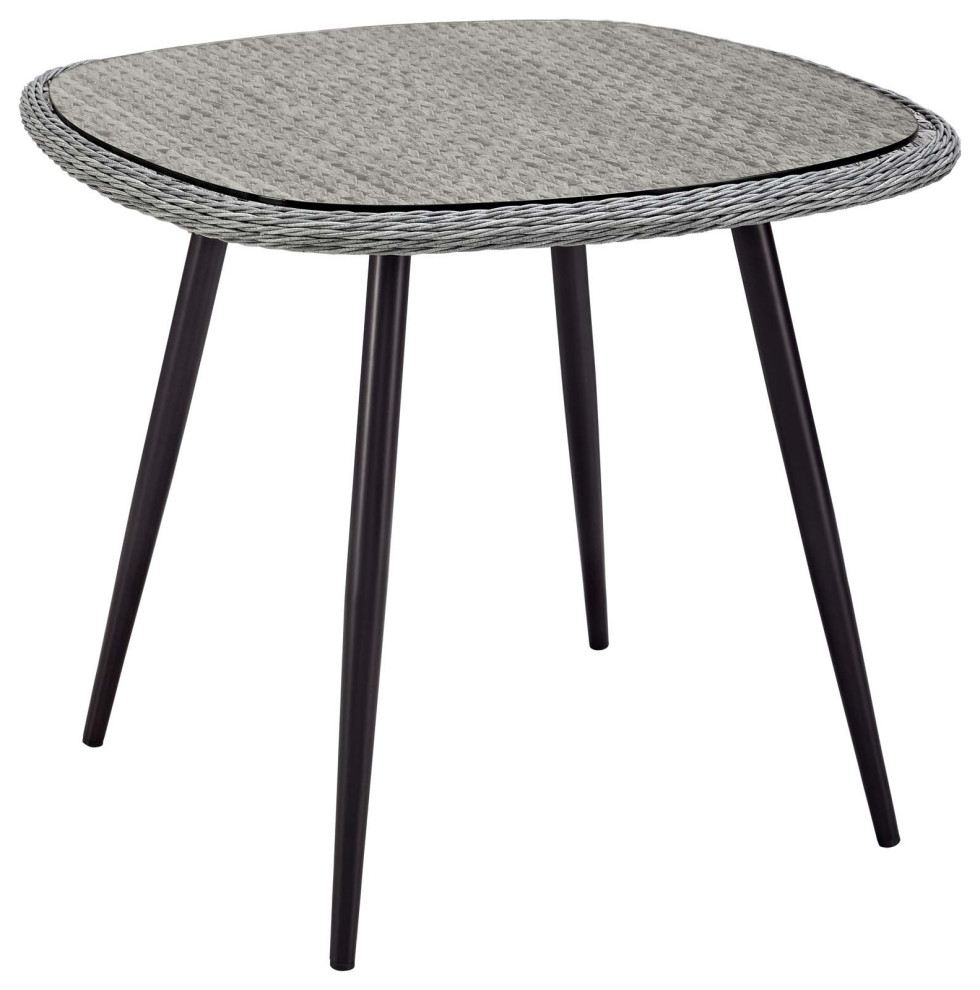 Endeavor 36" Outdoor Patio Wicker Rattan Dining Table, Gray Tropical