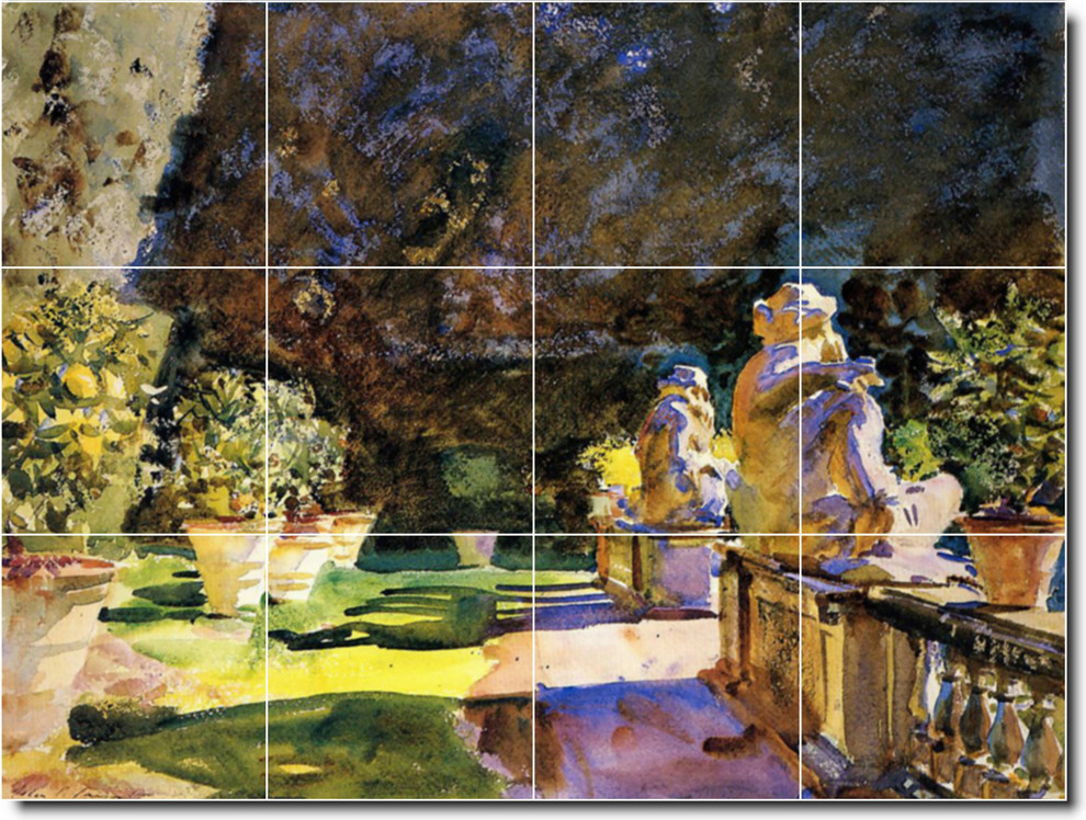 John Sargent Garden Painting Ceramic Tile Mural #61, 24"x18"