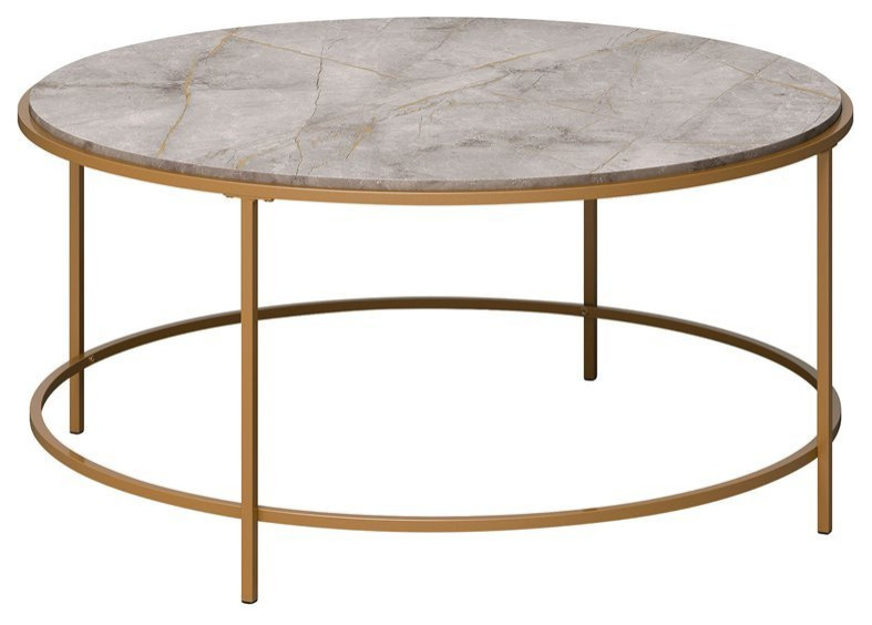 Sauder International Lux Metal Frame Round Coffee Table in Gold Satin