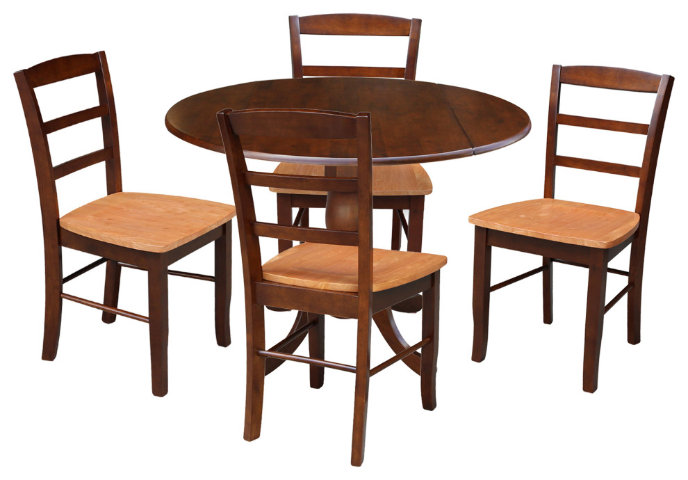 42"Dual Drop Leaf Dining Table with 4 Ladder Back Dining Chairs