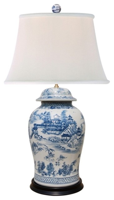 Beautiful Chinese Blue And White Willow Porcelain Temple Jar Table Lamp 35 Beautiful Chinese Blue And White Willow Porcelain Temple Jar Table Lamp 35