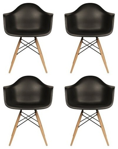 Set of 4 DAW Plastic Dining Armchair, Wood Eiffel Legs