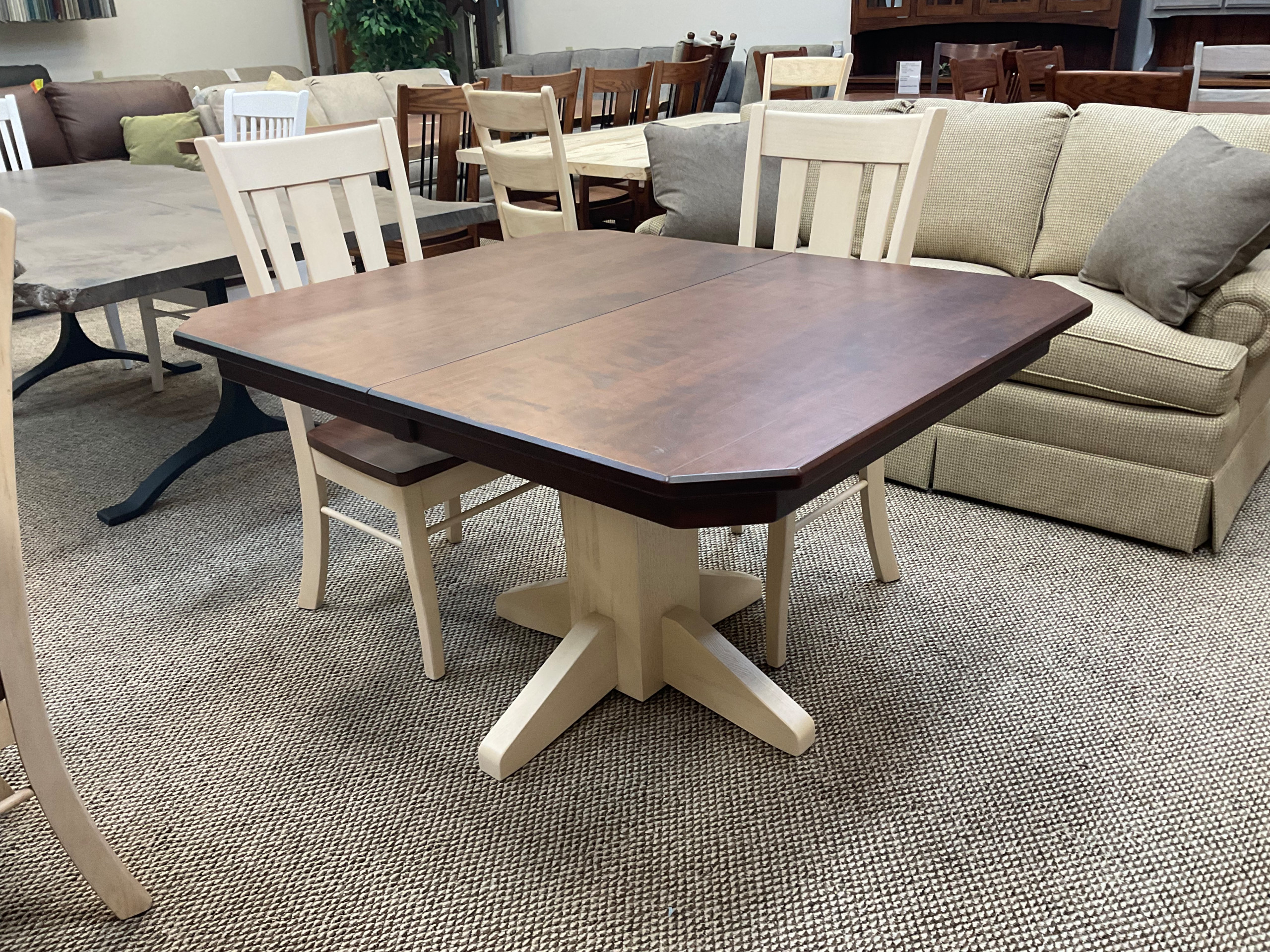 42 x 50 cherry hand planed 2 - leaf table with Oxford chairs