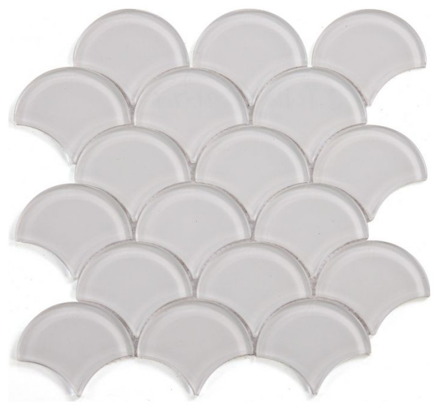 Dragon Scale White Glass 9.5 x 9.75 Contemporary Mosaic Tile by