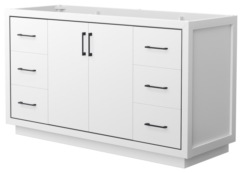 Icon 60" Single Vanity, White, No Top, No Sink, Matte Black Trim