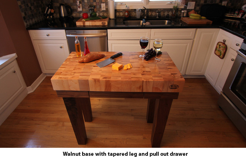 Maple End Grain Butcher Block Kitchen Island Cart With Walnut Base