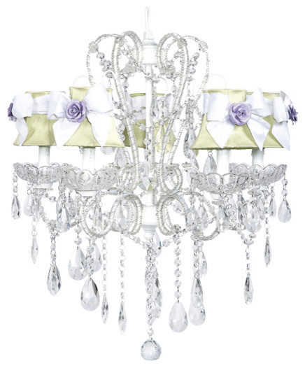 5-Light White Carousel Chandelier With Bow Shades