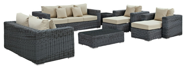 Canvas Antique Beige Summon 9 Piece Outdoor Patio Sunbrella Sectional Set