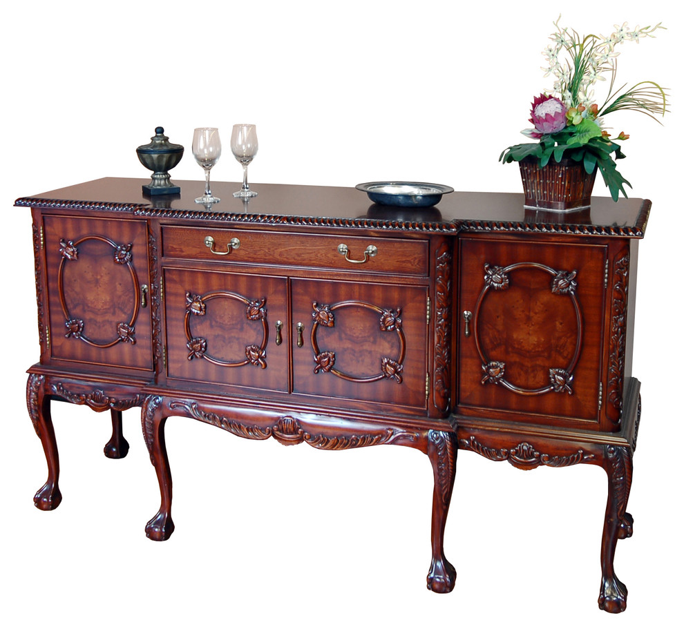 Mahogany Chippendale Burl Top High Leg Sideboard Victorian Buffets