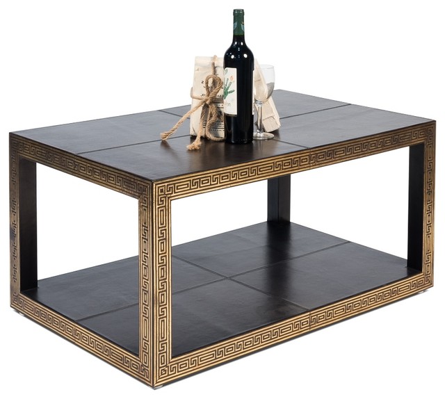 40 Tail Table Leather Mdf Brown Antique Finish Greek Key Design 40 Tail Table Leather Mdf Brown Antique Finish Greek Key Design