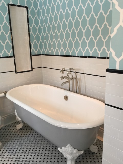 Retro-Modern Black, White & Teal Bath Remodel eklektisk-badrum