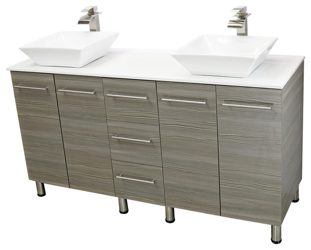 Windbay 60" Free Standing Double Vanity, Taupe Grey, White Stone Flat Countertop