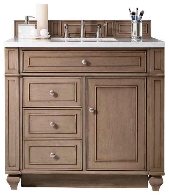 Bristol 36 Single Vanity White Washed Walnut Base Cabinet Only