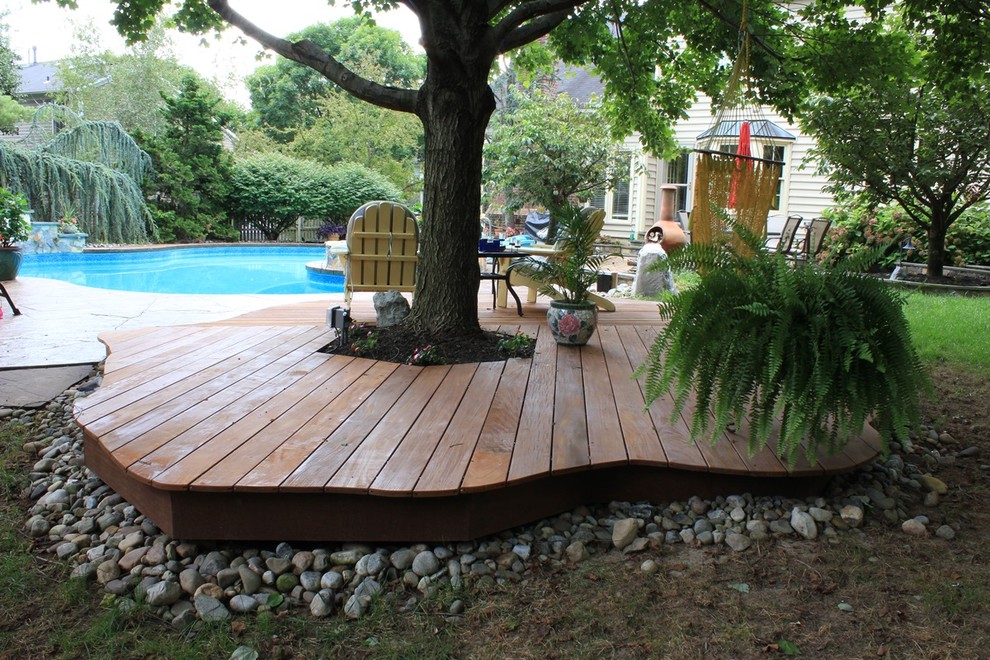Design ideas for a small contemporary backyard deck in Philadelphia with no cover.