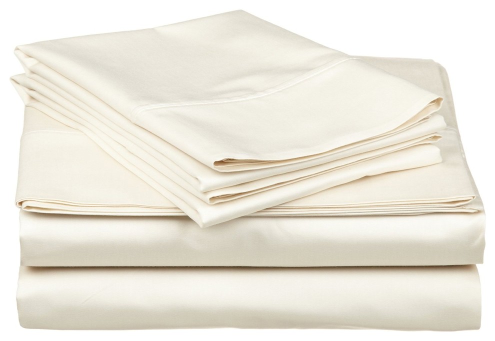 Solid Egyptian Cotton Full Deep Pocket Sheet Set, Ivory