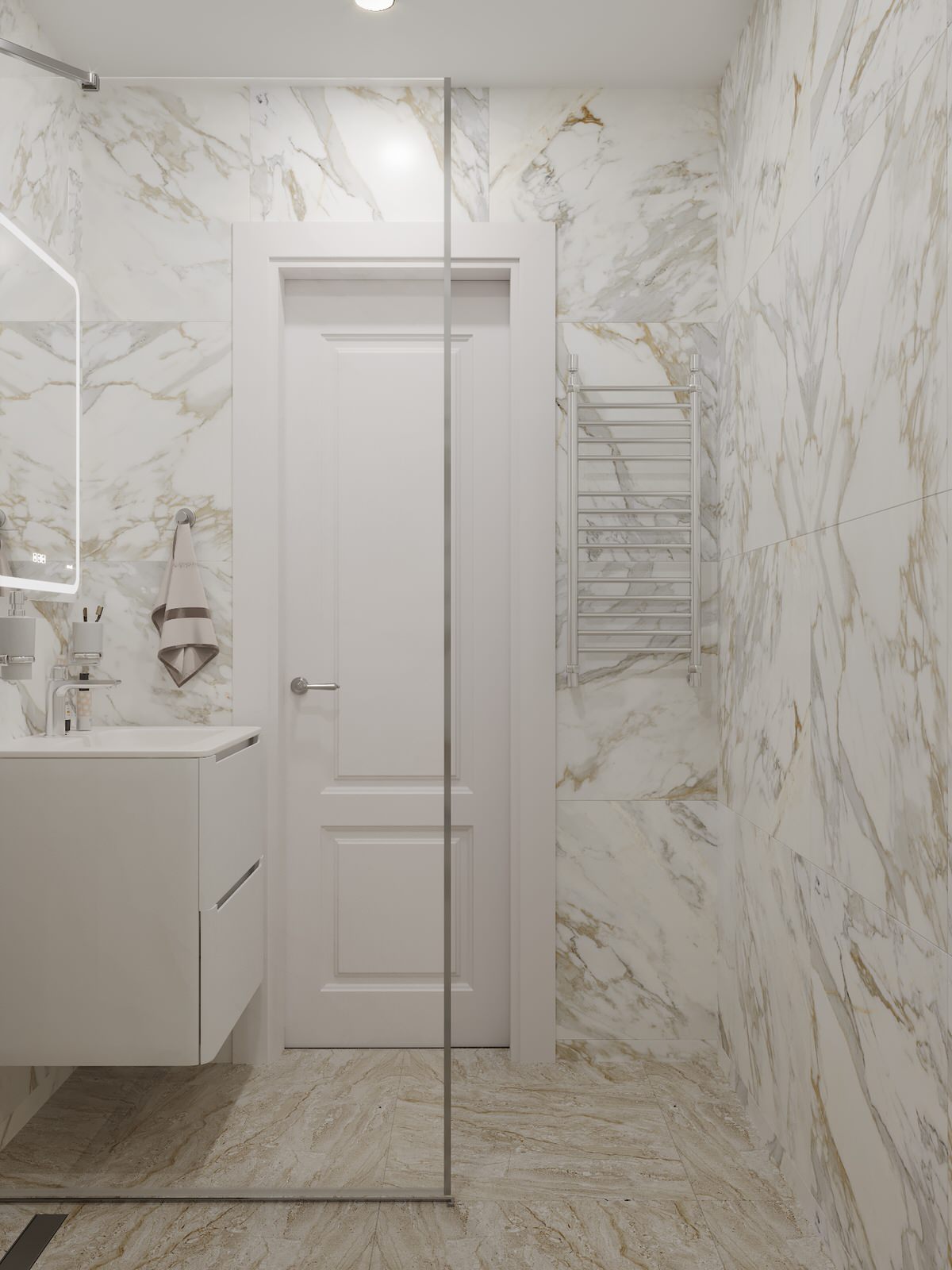 Санузел и ванна из керамогранита и оникса