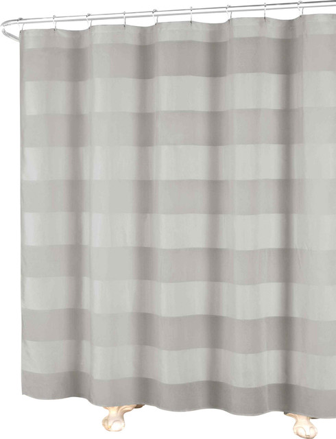Semi Sheer Grey Fabric Shower Curtain Wide Stripe Design NWOP 