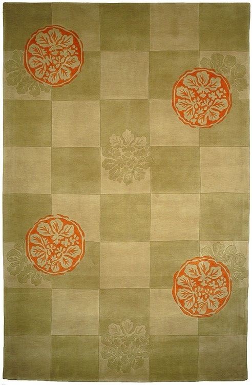Country & Floral Mandarin Area Rug, Rectangle, Sage, 5'x8'