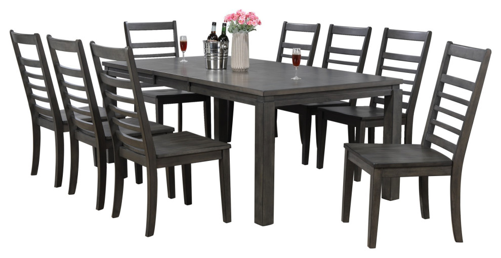 Shades Of Gray 9 Piece 82" Rectangular Extendable Dining Set Seats 8