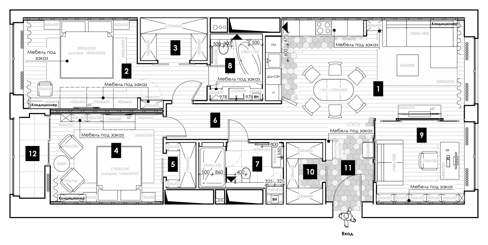 Современная трёшка в пастельных тонахНа площади в 107 квадратов мы разместили: т