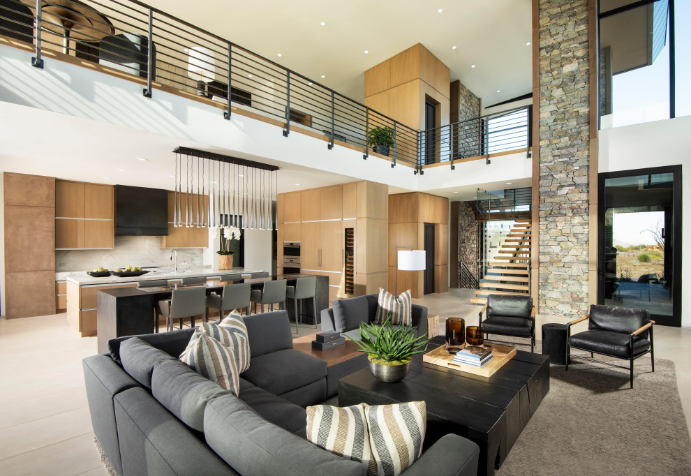 Expansive contemporary open concept living room in Phoenix.