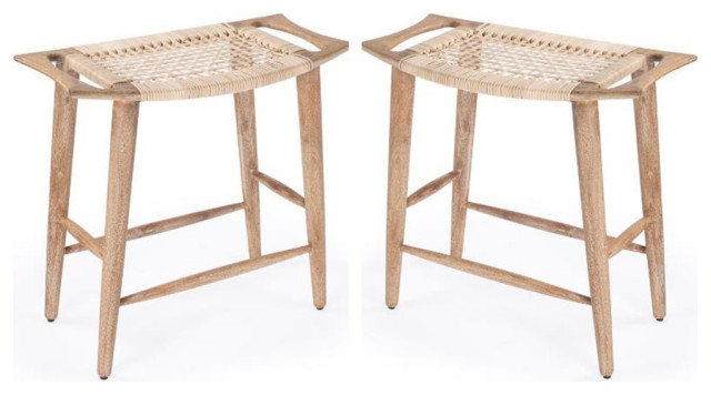 Square Rattan Stool Home Square Natural Wood & Rattan Counter Stool - Set of 2, 2 ...