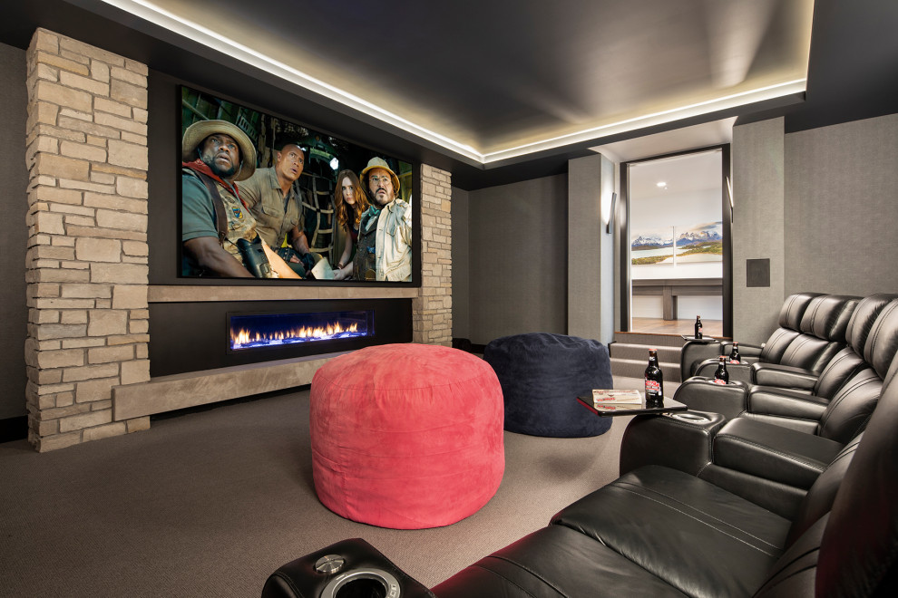 Inspiration for a contemporary home theater remodel in Minneapolis