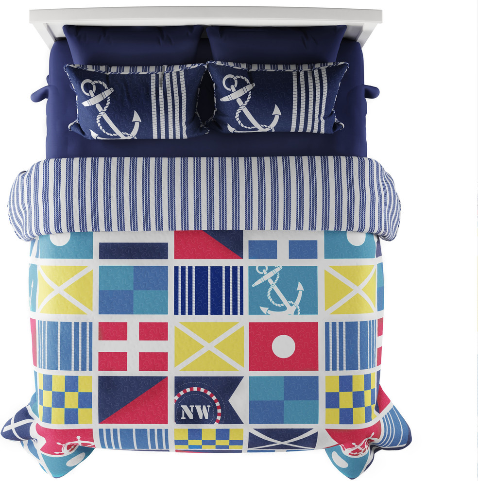 Lavish Home Mariner Nautical Quilt Set, F/Q Beach Style Quilts And