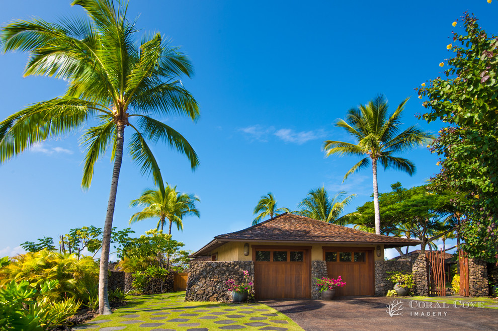 Large tropical detached two-car garage in Hawaii.
