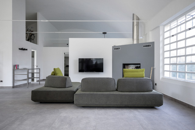Loft industriell-vardagsrum