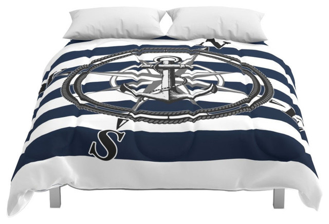 Society6 Navy Striped Nautica Comforter Beach Style Comforters