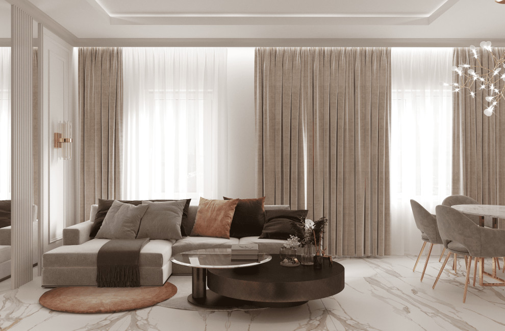 Просторная квартира в нежных оттенках со стильными элементами декора