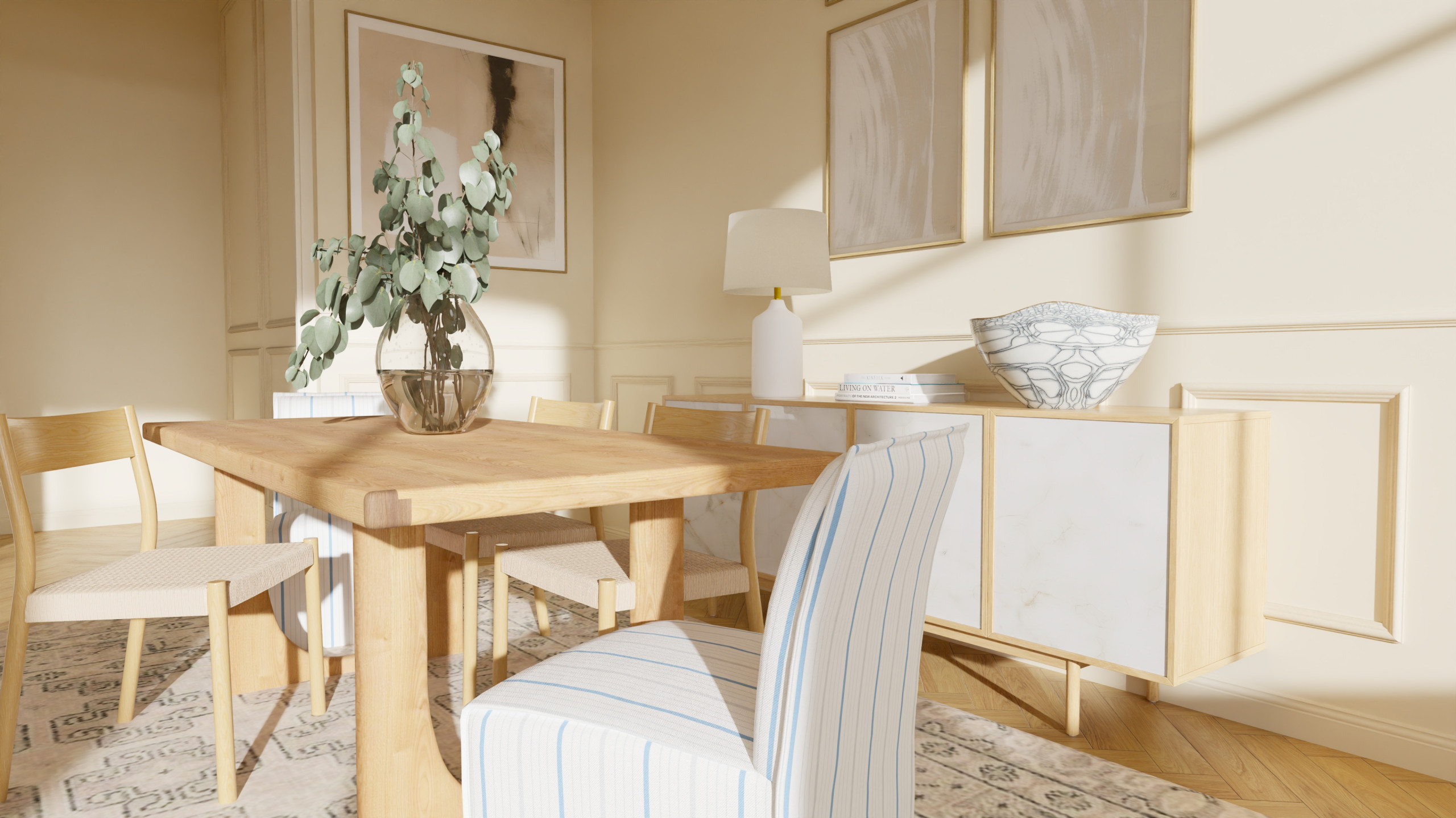 Salle à manger chic parisienne de 30 m²