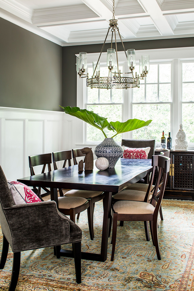 Photo of a large transitional separate dining room in Atlanta with grey walls.