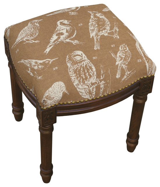 Bird Watch Linen Upholstered Vanity Stool With Nailheads ...