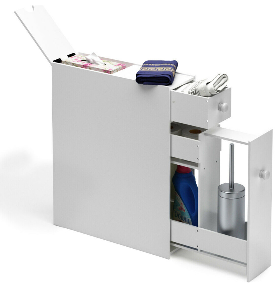 Narrow Wood Floor Bathroom Storage Holder Organizer